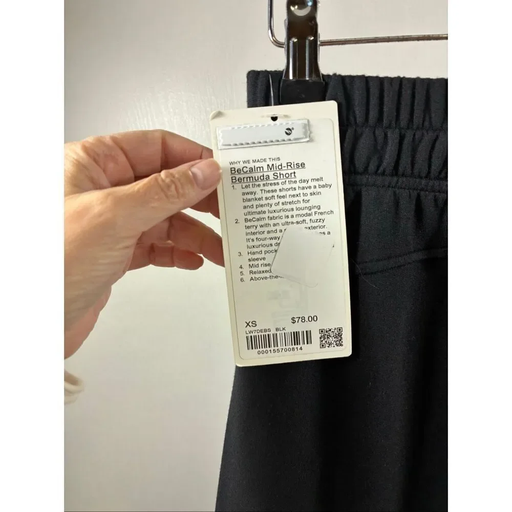 Lululemon NWT Be Calm Mid Rise Bermuda Shorts in Black Size XS